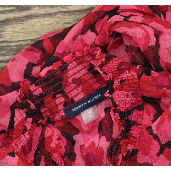Tommy Hilfiger Womens Floral-Print Chiffon Fit & Flare Dress Red Black Floral 14 - Image 5