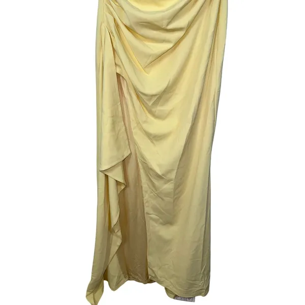 NWT Babyboo Zafira Lemon Yellow Ruched High Slit Draped Maxi Dress Womens Size L - Image 9