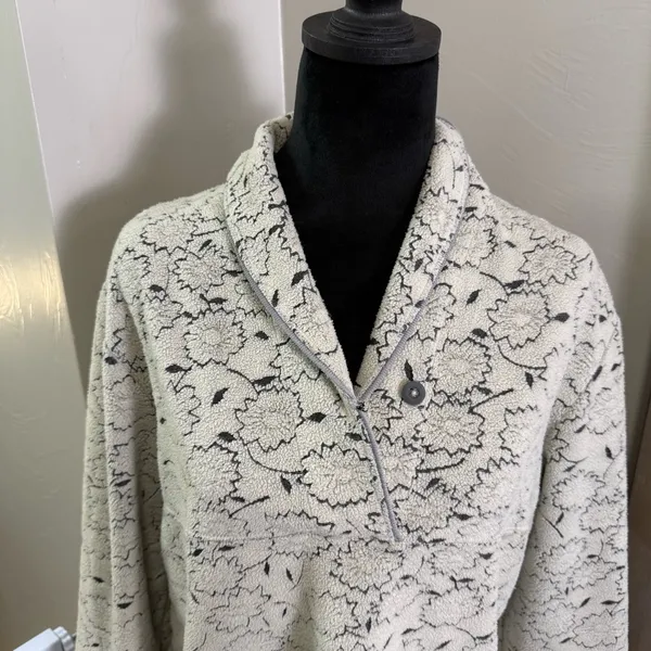 Woolrich Ecru‎ 7088 Winter Embroidered Print Fleece 1/4 Button Pullover Cream L - Image 2