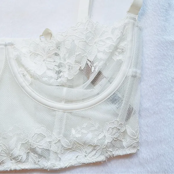 Skims Femme Lace balconette Unlined Demi Corset Marble White Bridal Size M NWT - Image 4