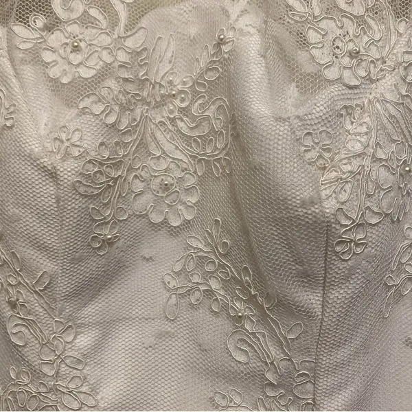 White Wedding Dress S Small Bust 32” Lace Tank Top Beaded Handmade Vintage READ - Image 5