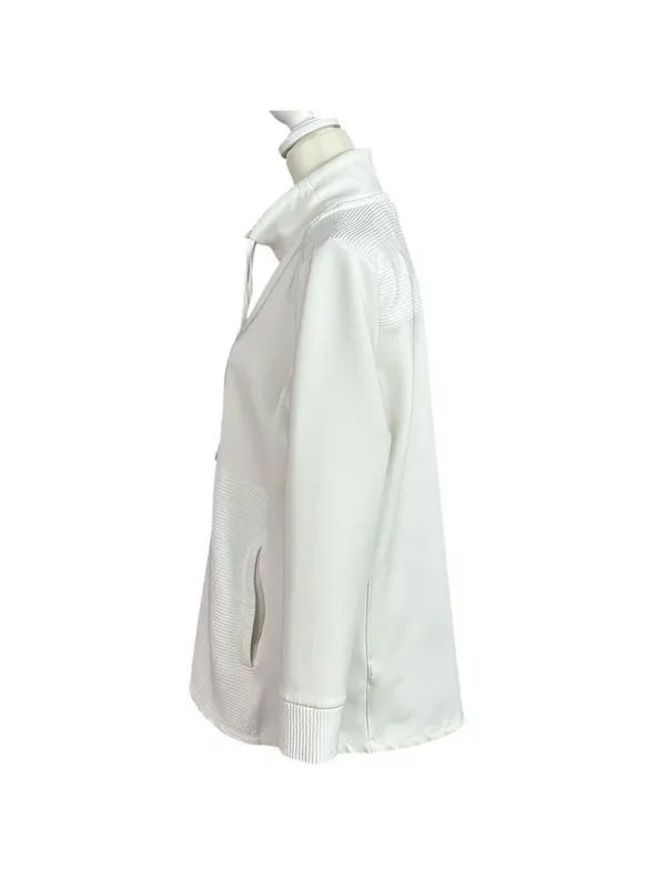 Jones New York Signature White w/ Ribbed Detail Funnel Neck Pullover Size Small - Image 3