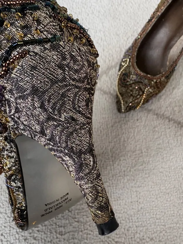 Vintage Valerie Stevens Beaded Paisley Heels Statement / Costume Theatre 7 - Image 4