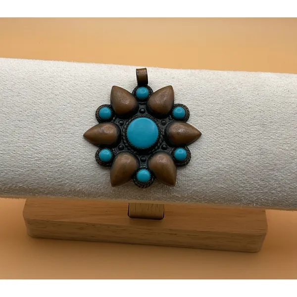 Vintage Bell Trading Post‎ Copper Turquoise Pendant Blue - Image 2