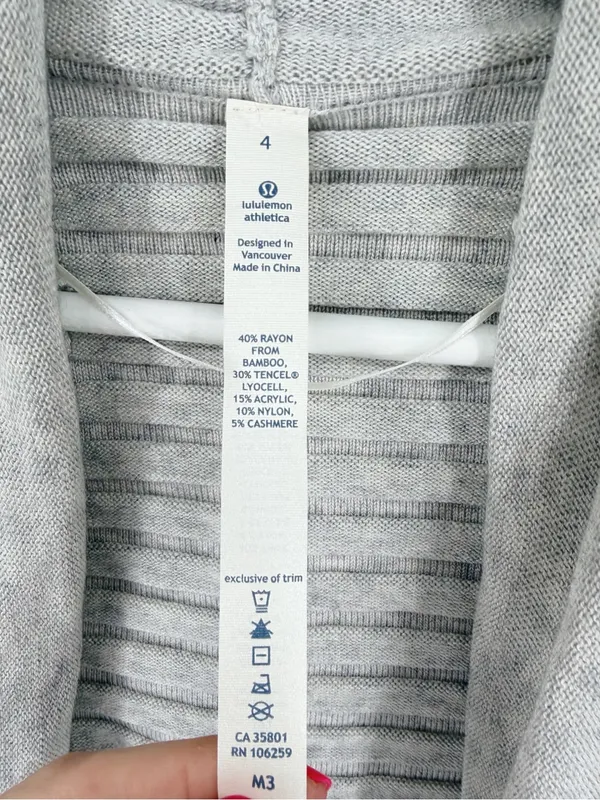 Lululemon Live Healthy Wrap Cardigan Grey Cashmere Bamboo Blend Size 4 - Image 5