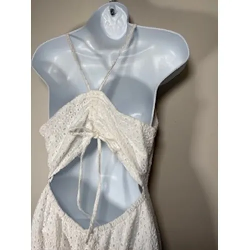 MINKPINK x REVOLVE Eyelet Mini‎ Dress Medium White Cutout Back Ruffle Hem Bride - Image 10
