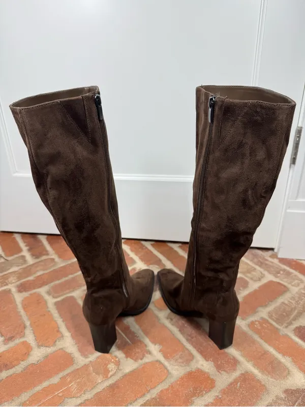 Nine West Zeran Knee High Boots Brown faux suede Size 9 Block Heel Full Zip fall - Image 3