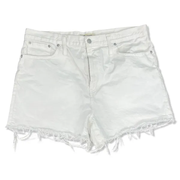 Madewell White Denim Perfect Jean Shorts Frayed Hem 5 Pocket Design Size 32 - Image 2
