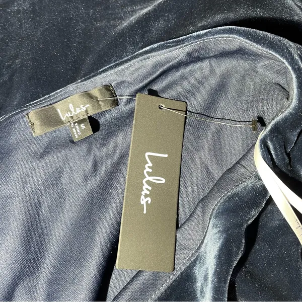 Lulu’s Elegant Era Dark Slate Blue Velvet One Shoulder Maxi Dress NWT - Image 10