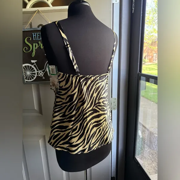 NOS vintage Y2K Cinema Etoile Intimates zebra print lace trim cami, size large - Image 6
