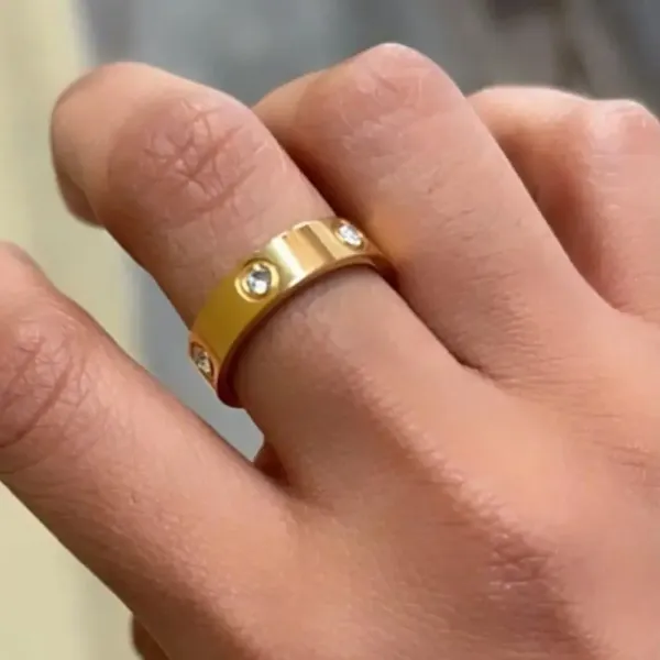 New Unisex 14k gold-plated stainless steel stone‎ band ring, Size 7 - Image 7