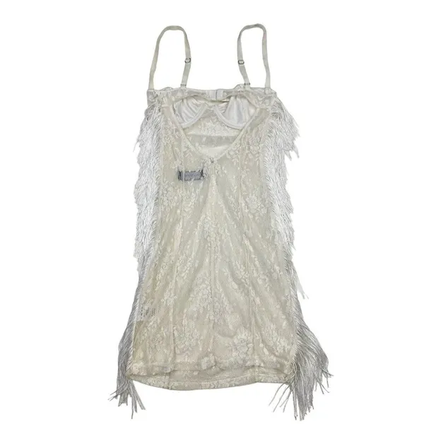 White Fox Boutique - Remember When Lace & Fringe Mini Dress in White - Image 2