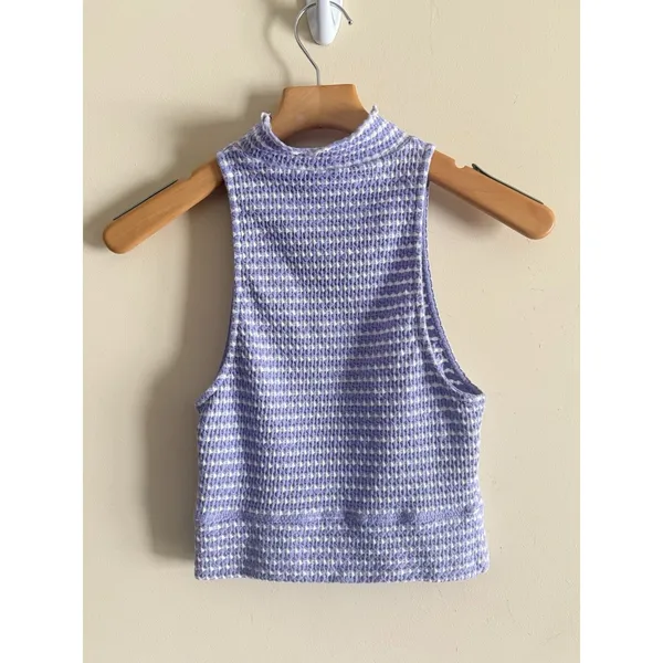 Free People Women's‎ Size XS Sleeveless Top Mock Turtleneck Crochet Knit Crop - Image 2