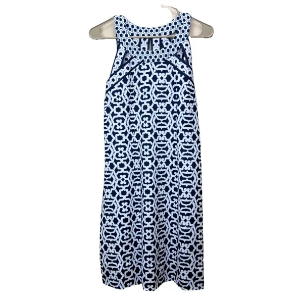 Gretchen Scott Navy Blue Strappy Sleeveless Isosceles Geometric Dress‎ SMALL - Image 4
