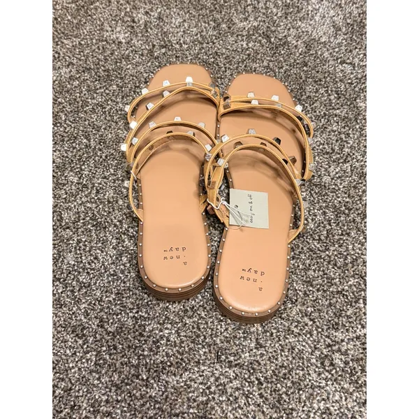 A New Day NWT Hollis Studded Slide Sandals Tan‎ Silver Embellished Women's 11 - Image 3