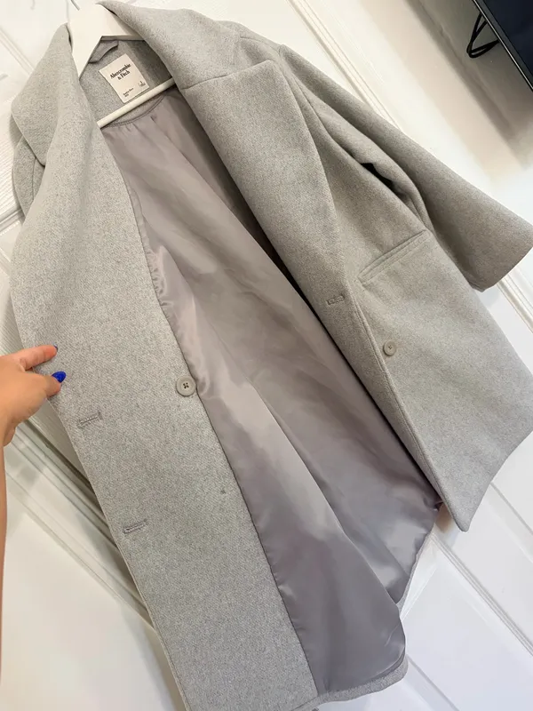 Abercrombie & Fitch Gray Double Breasted Coat S Old Money Quiet Luxury Preppy - Image 5