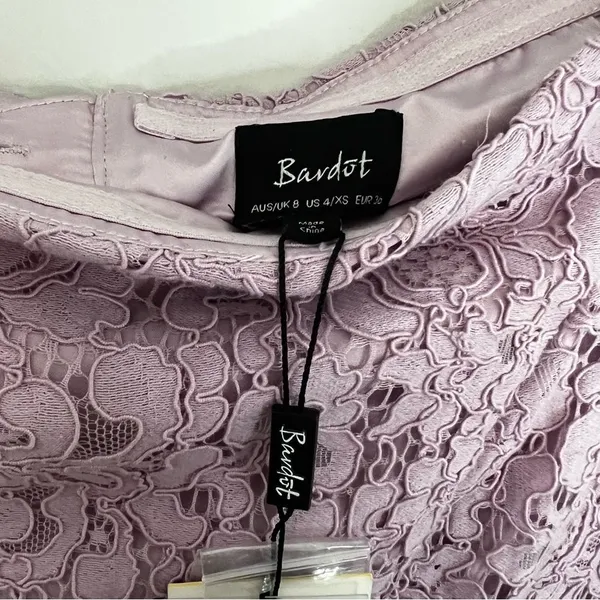 Bardot Solange Lilac Lace Midi Dress Off Shoulder Bell Sleeve NWT Size 4 - Image 6