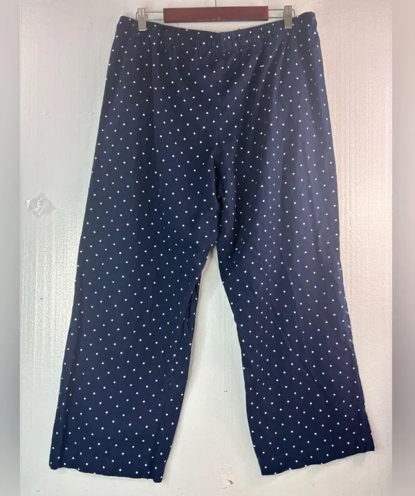 GAP XL Women's Light Flannel Pajama Bottoms in Navy Polka Dot - Image 2