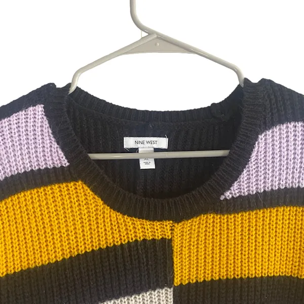 Nine West Multicolor Asymmetrical Hem Long Sleeve Knit Sweater Women Sz XL - Image 6