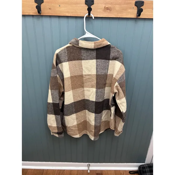 Amazon Womens Plaid‎ Shacket Button Up Long Sleeve Shirt Jacket Size M - Image 3