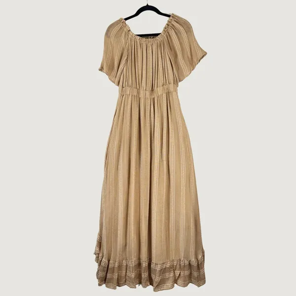 Sundress Womens Dress Beige Hi Low Off The Shoulder Striped Fit Flare Flowy XS/S - Image 2