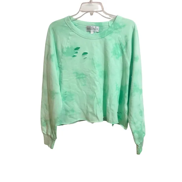 Wildfox Distressed Tie Dye Sweatshirt Womens L Mint Green NWT - Image 2