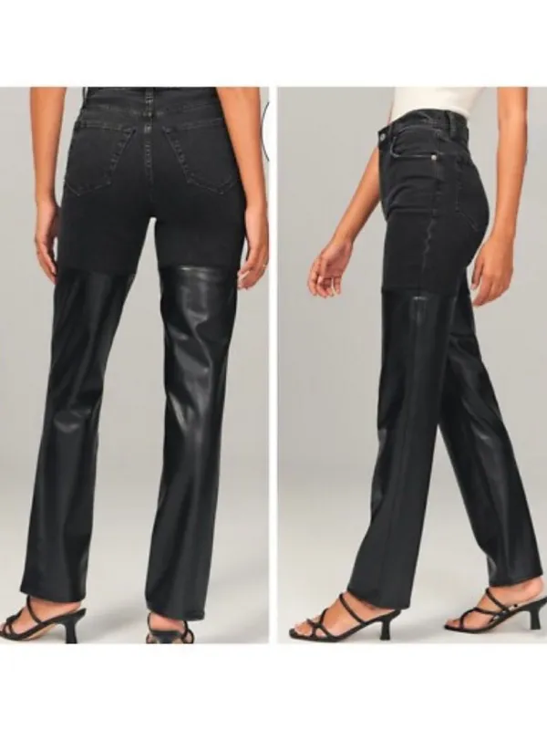 Abercrombie 90s Straight Jeans Size 27 Black Faux Leather High Rise Quiet Luxury - Image 2