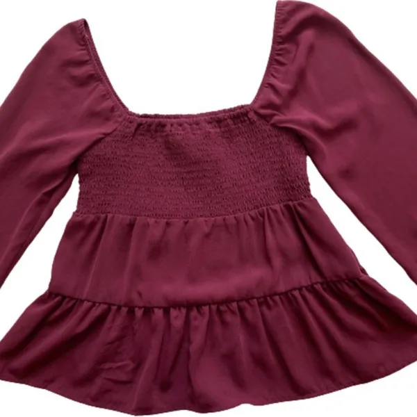 Paper Crane Top Berry Purple Smocked Baby Doll Long Sleeve Blouse Top Medium NEW - Image 7