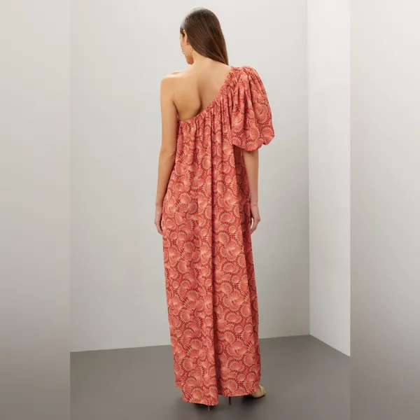Lobo Rosa Valeria One Shoulder‎ Puff Sleeve Shell Print Maxi Dress Medium - Image 2
