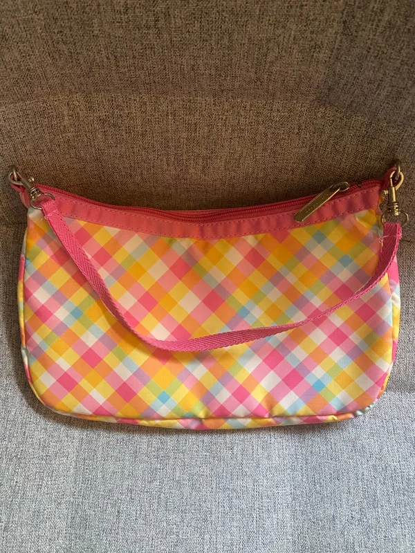 Vtg Y2K Lesportsac Pastel Gingham madras purse with Pink Trim - Image 3