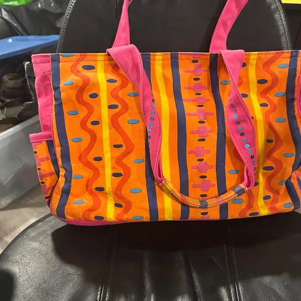 Bright Pink Multicolor Canvas Tote - Image 5