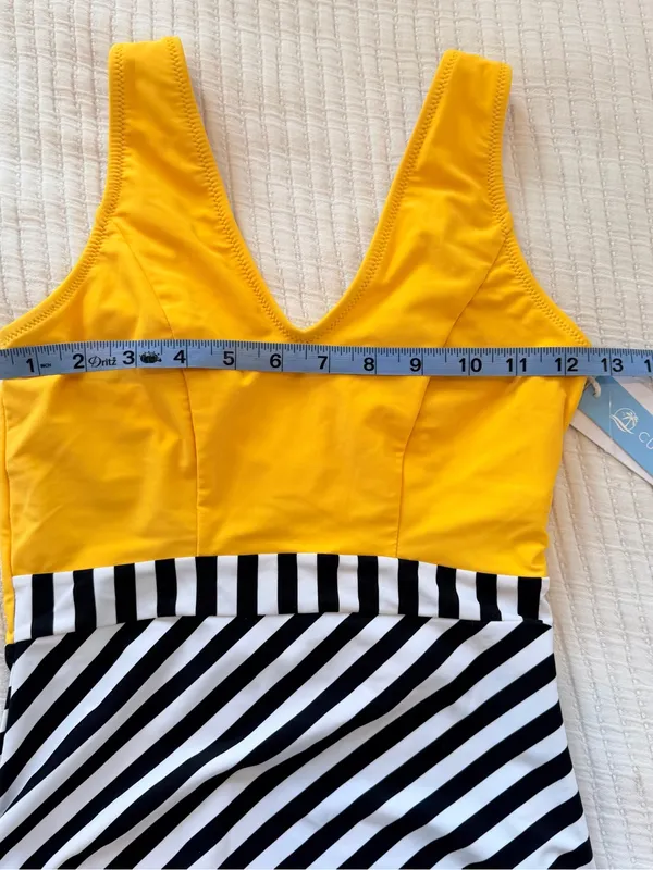 Cupshe Yellow and Black-White Striped One-Piece Swimsuit - Image 7