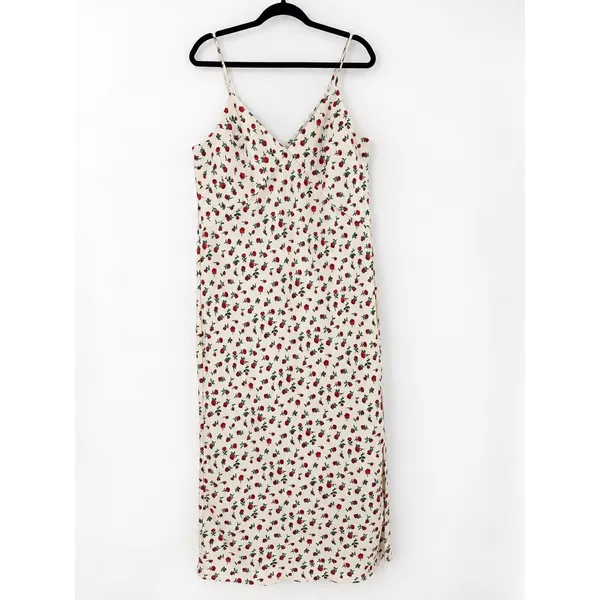 A New Day Midi Slip Dress Women L Cream Red Rose Floral Coquette Romantic - Image 2