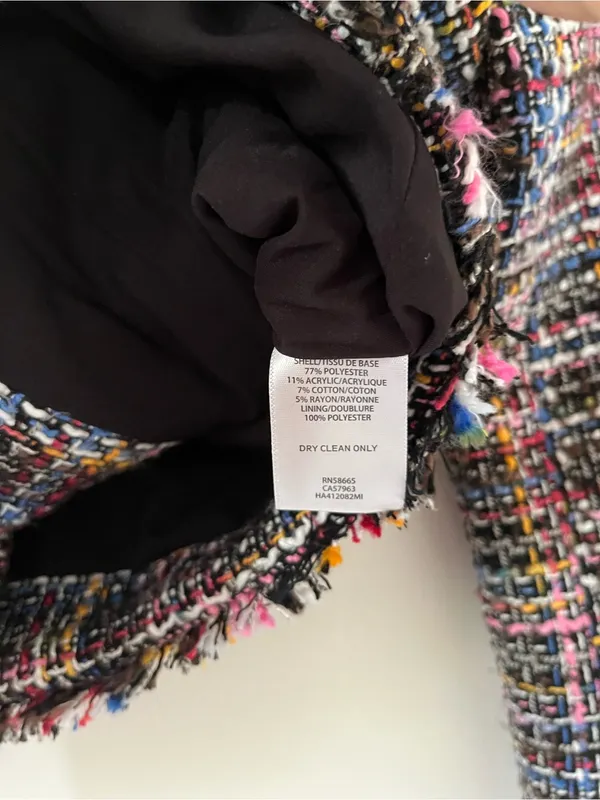 Halogen Black Multicolor Tweed Moto Blazer Jacket Small Petite Fringe Preppy - Image 5