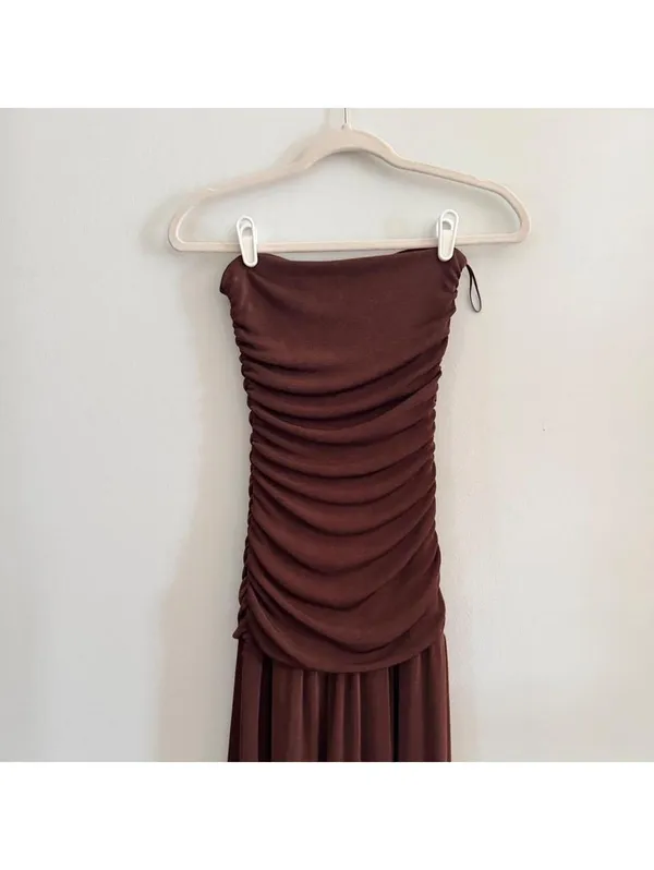 Line + Dot Bri Brown Strapless Draped Maxi Dress - Image 4