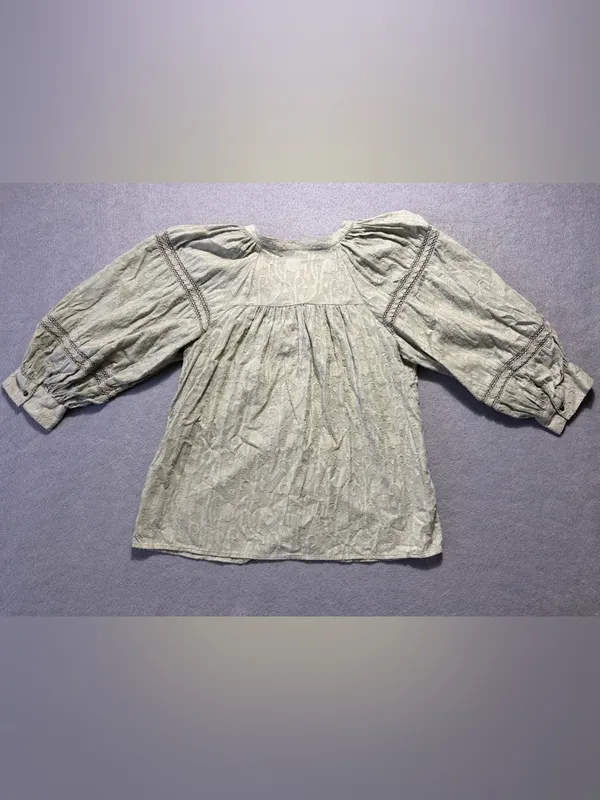 Anthropologie Womens Medium Green Textured Cotton Lace Boho Peasant Blouse Top - Image 8