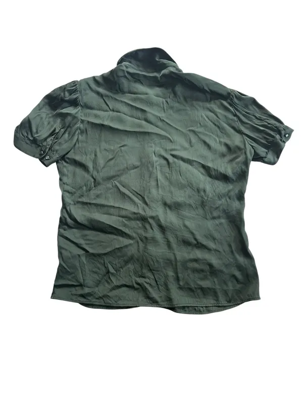 Quince Washable Stretch Silk Puff Sleeve Blouse Forest Green Sz M Contemporary - Image 10