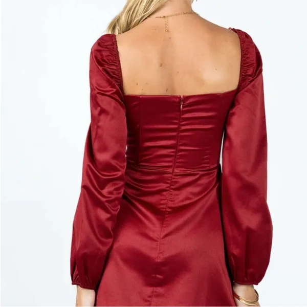 Princess Polly Della Long Sleeve Mini Dress Burgundy Ruched NWT Size‎ 4 - Image 2