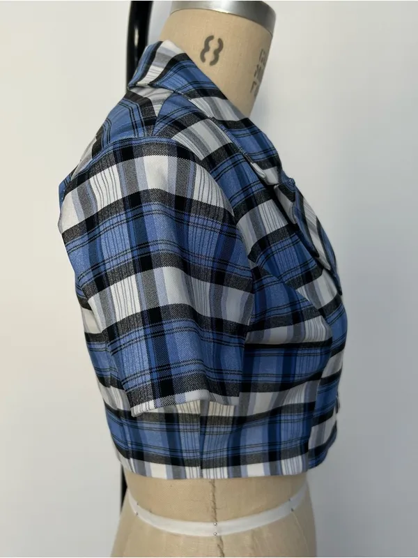 Blue Plaid Cropped Button - Image 2