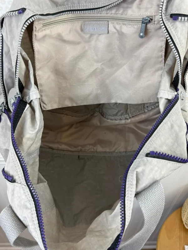 Kipling Gray and Purple Large Nylon Tote Bag - Image 7