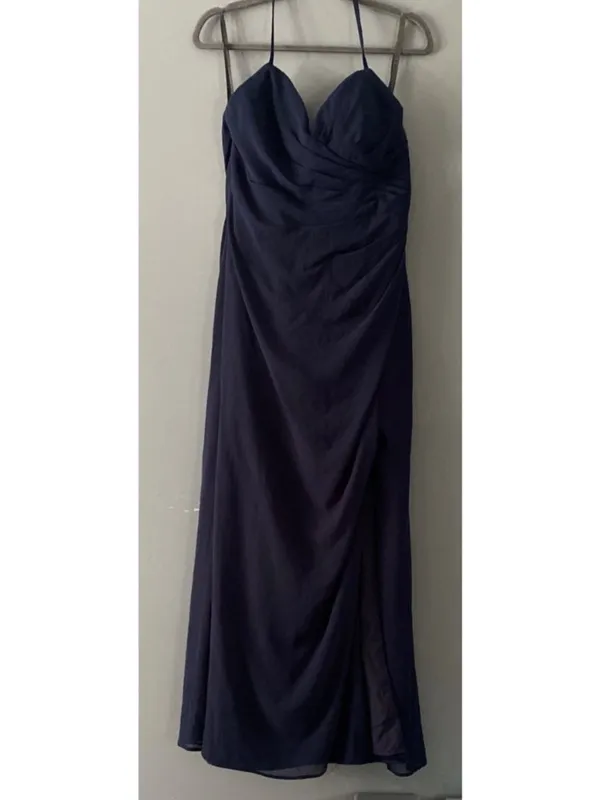Gather & Gown Size 12 Navy Formal Gown Sweetheart Ruched Chiffon Wedding Guest - Image 2