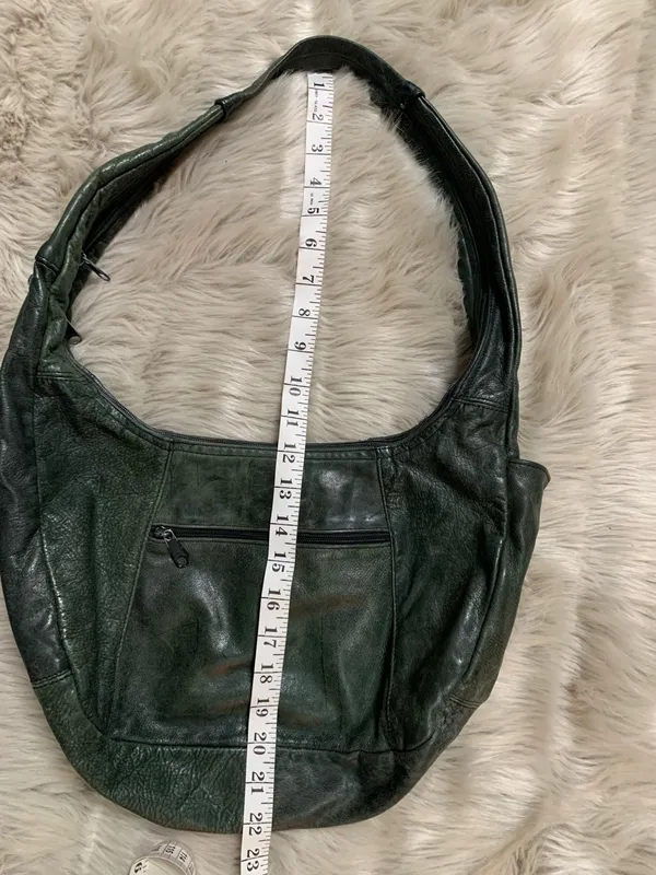 Dark green leather hobo shoulder bag purse - Image 11