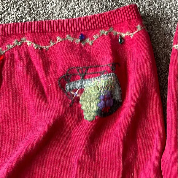 Woolrich Red‎ and Gray Crew Neck Sweater with Nordic Design - Image 3