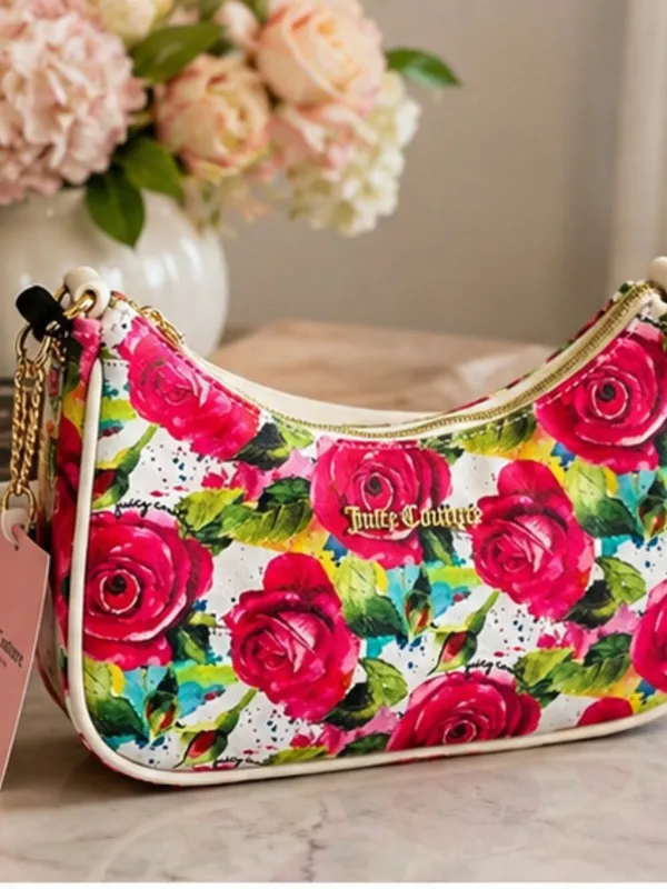 Juicy Couture Rose Print Crescent Shoulder Bag NWT Floral Purse - Image 4