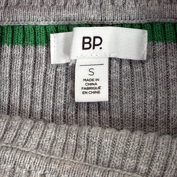 BP Gray Green Striped Ribbed Knit Sweater Womens Small‎ Crew Neck Lettuce Hem - Image 2