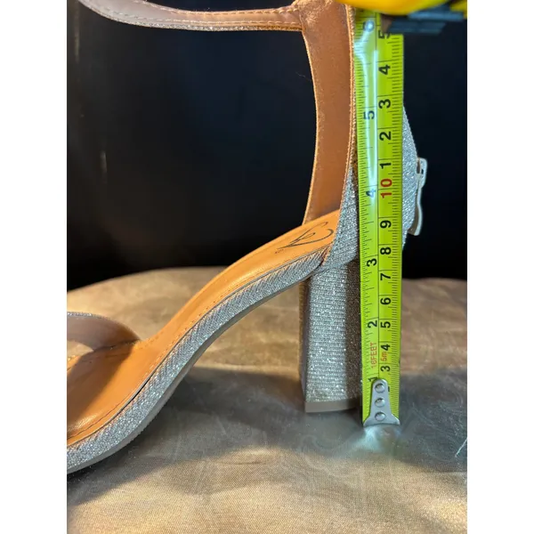 Windsor Champagne Gold Glitter Block Heels Ankle Strap Sandals Formal Evening - Image 11