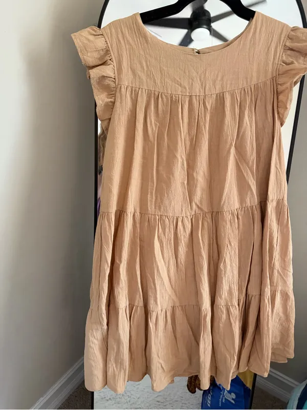 12th Tribe Coastal Town Soft Taupe Tiered Babydoll Dress - Image 3