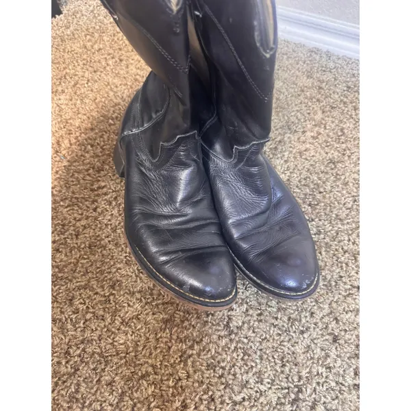 Laredo Black Leather Western Roper Boots Womens 8 Mens 6.5 7902 Made in USA - Image 2