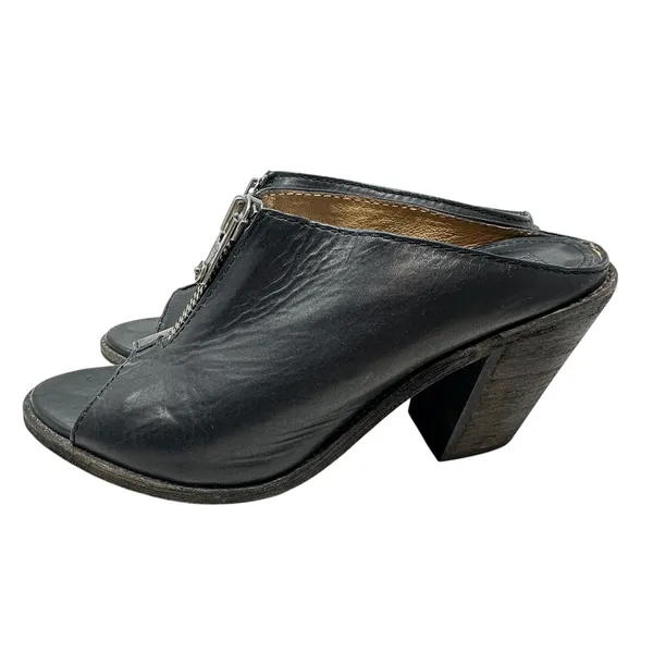 Frye Izzy Zip Moto Mule Heels Leather Open Toe Black‎ Size US 9.5 - Image 11