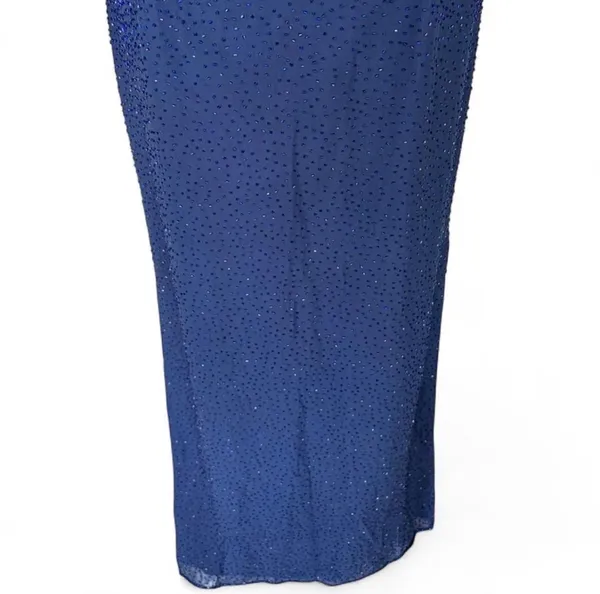 Scala Y2K Midnight Blue Silk Beaded Backless Halter Gown - Image 5